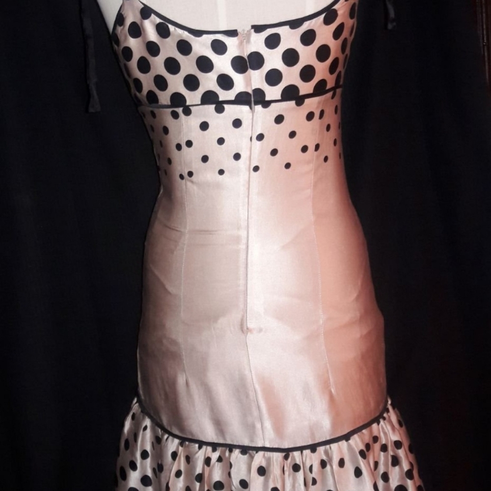 BEBE Blush Silk Polka Dot Dress W/ribbon Straps size S - Picture 3 of 10